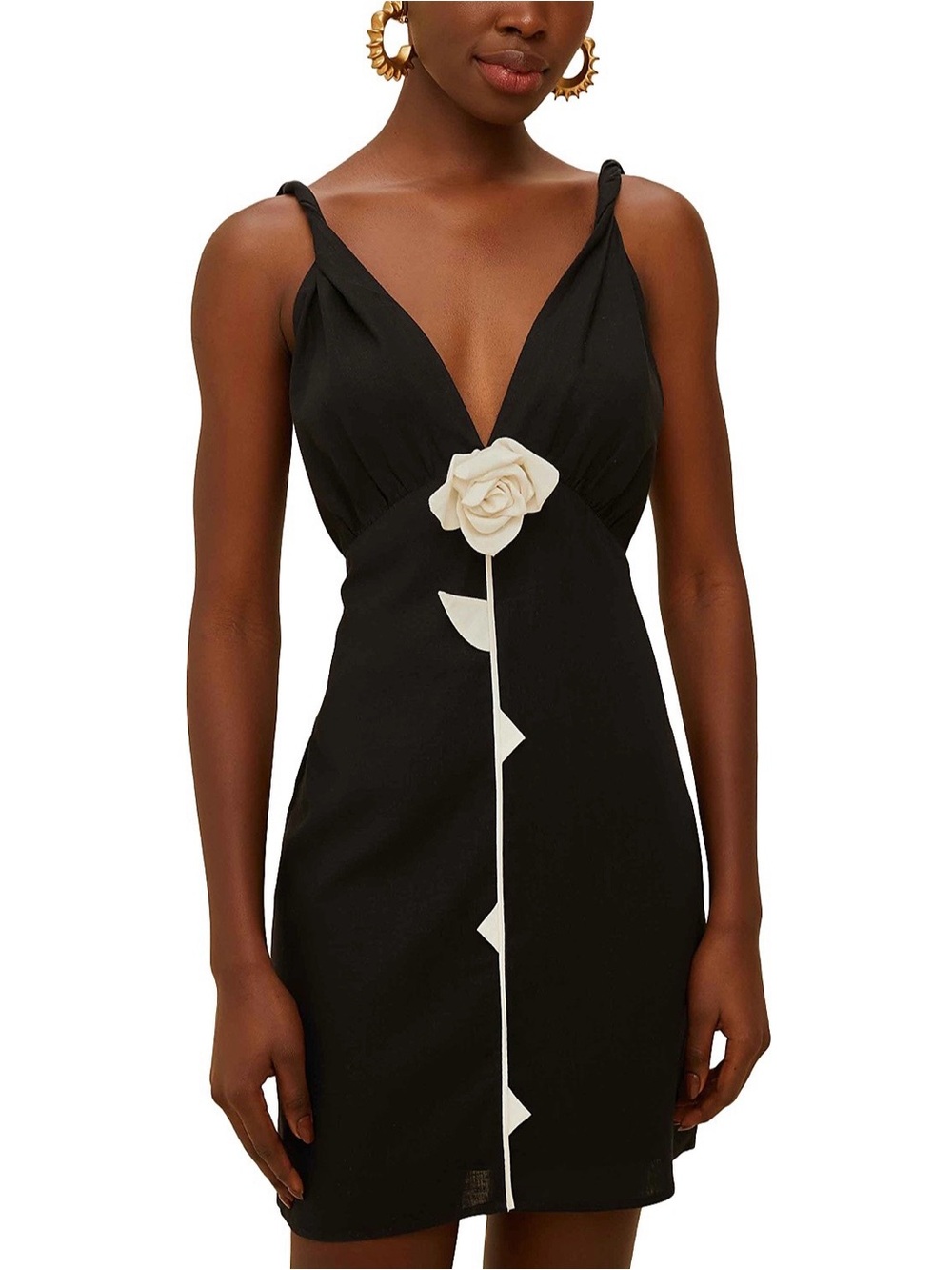 FARM NWT Black and White Rose Pipping Mini lined Dress, size L.
